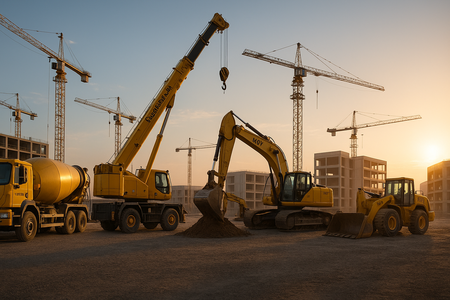 Industrial construction site with heavy machinery